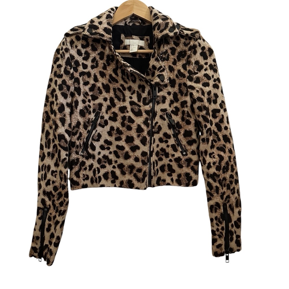 NWOT H&M Twill Leopard Print Moto Jacket